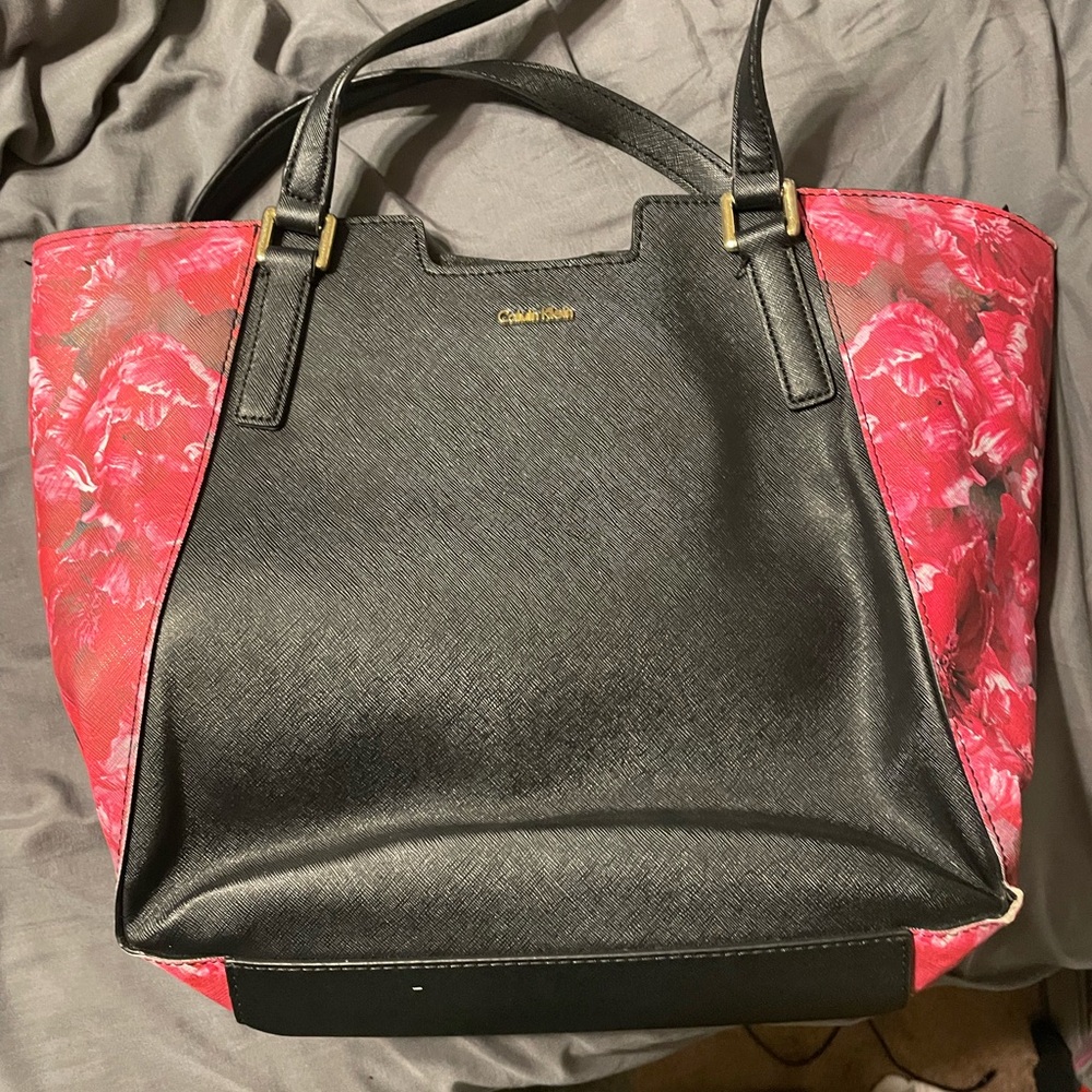 Calvin klein black and floral purse